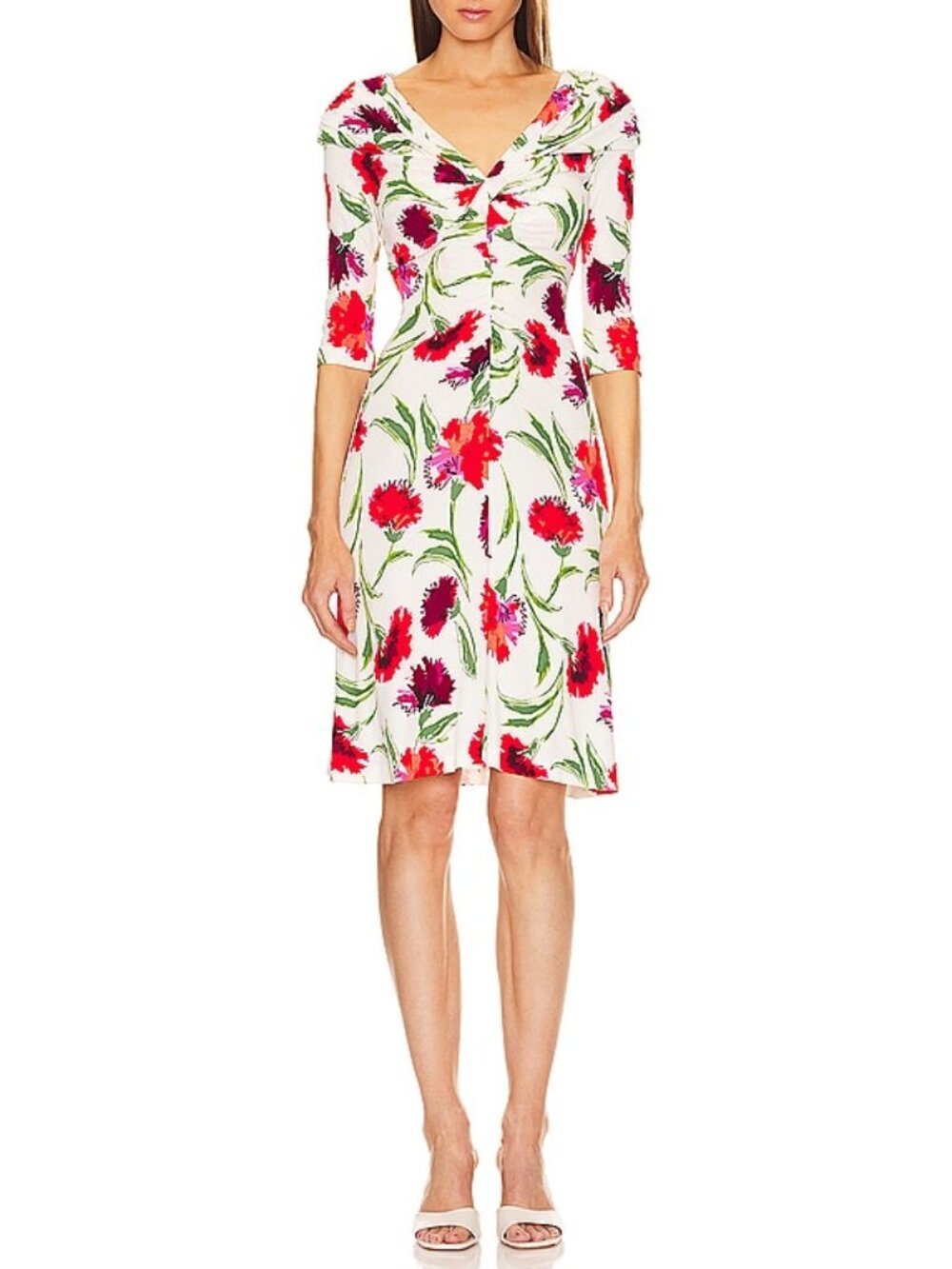 NWT Diane von Furstenberg DVF Jim Ruched Floral Print Jersey Dress